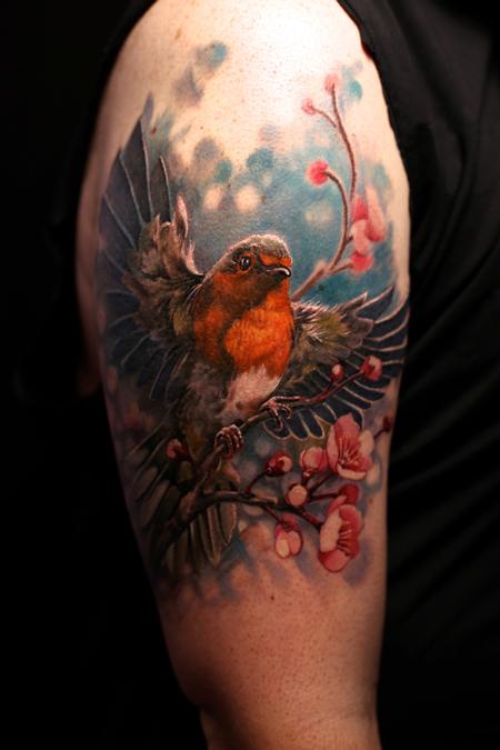 Tattoos - Robin and Cherry Blossoms - 129516